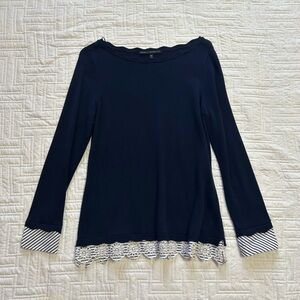 White House Black Market Long-Sleeve Top with Lace and Striped Cuffs